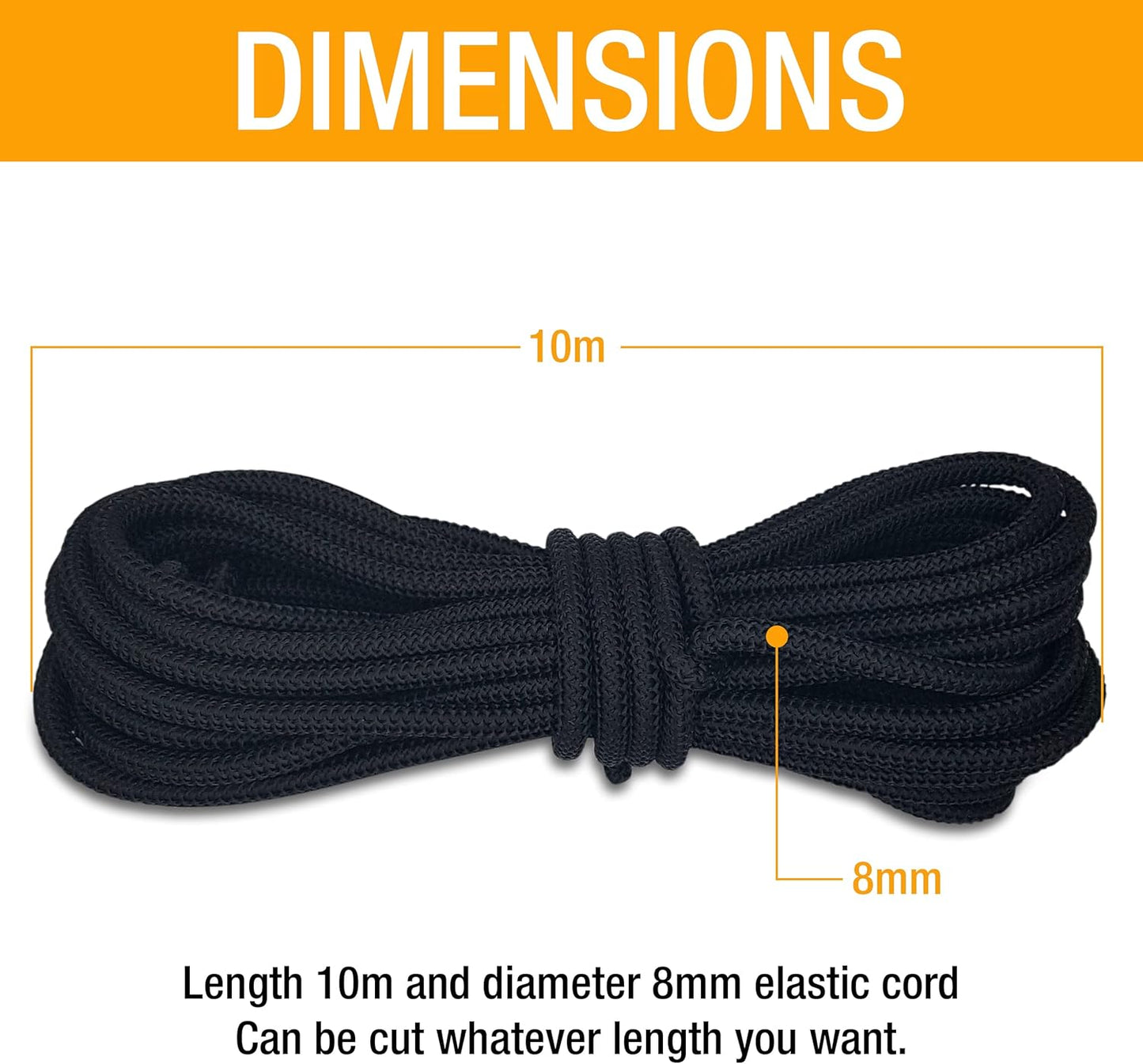 Bungee Cord – 10m x 8mm Elasticated Tarpaulin Bungee Cord – Heavy-Duty Tarpaulin Elastic Cord – Shock Securing Cord for Tarpaulins, Trailers, Camping, Sailboats and Industrial Use