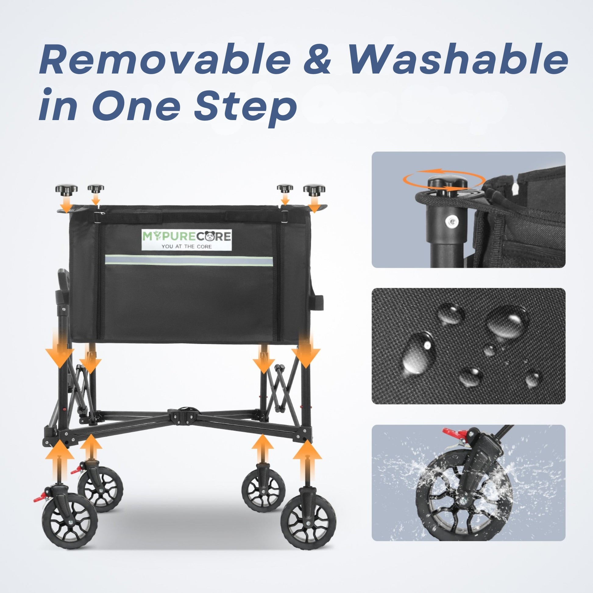 Heavy Duty Foldable Wagon Trolley with Wider Wheels & Brake – 120L Festival, Beach, Camping Cart for Kids, Dogs & Gardening – Collapsible Garden Pull Trolley, 100kg Load Capacity