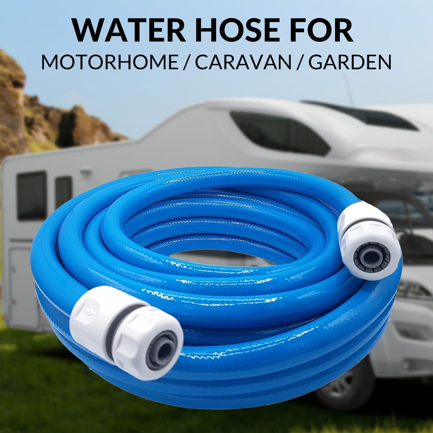 Premium 3-Layer Food Grade Water Hose Pipe - 10m 1/2" Includes Faucet, Double Male & Click-Lock Connectors | Campervan Accessories