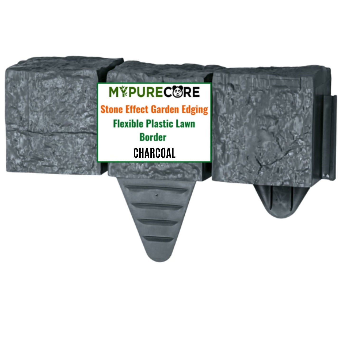 Lawn Edging Garden Border Stone Effect with Built-in Spikes, Flexible Interlocking Plastic Lawn & Flower Bed Edging for Paths, Patios, Borders & Landscaping