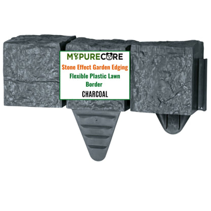 Lawn Edging Garden Border Stone Effect with Built-in Spikes, Flexible Interlocking Plastic Lawn & Flower Bed Edging for Paths, Patios, Borders & Landscaping