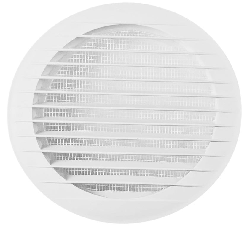 White Circular Ventilation Grille with Flyscreen - Round Air Vent 100mm – 4 inch Rear Spigot