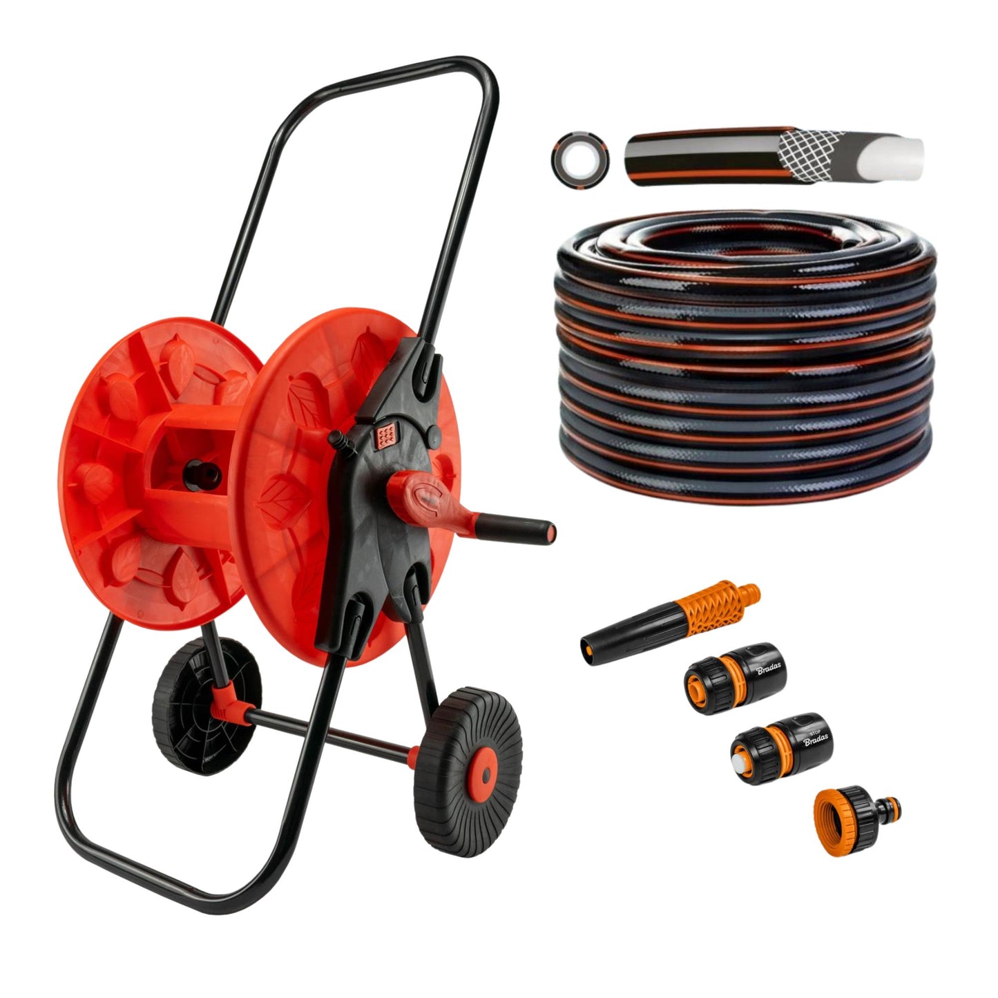 Garden Hose Reel Cart with 30m Black 4-Layer Hose, Wheeled Watering Trolley, Spray Nozzle & Hose Connectors, Portable Garden Hose Storage Cart