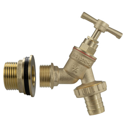 Solid Brass Water Butt Outlet Connector Threaded Adaptor with Washers, Nut & PTFE Tape for Rain Barrels, Tanks & Water Storage Systems