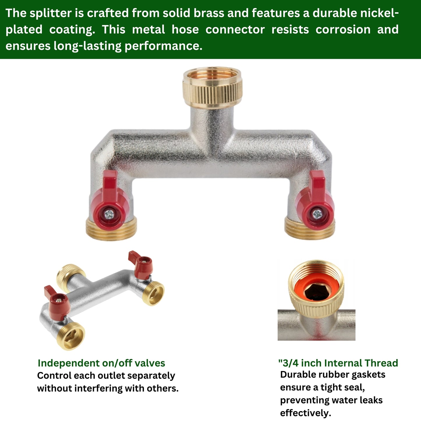 Brass 2-Way Garden Hose Tap Splitter with PTFE Tape – Durable 3/4" Outdoor Tap Connector with Individual Valves | Brass Hose Connector for Garden Irrigation, Hosepipe Fittings & Adapters