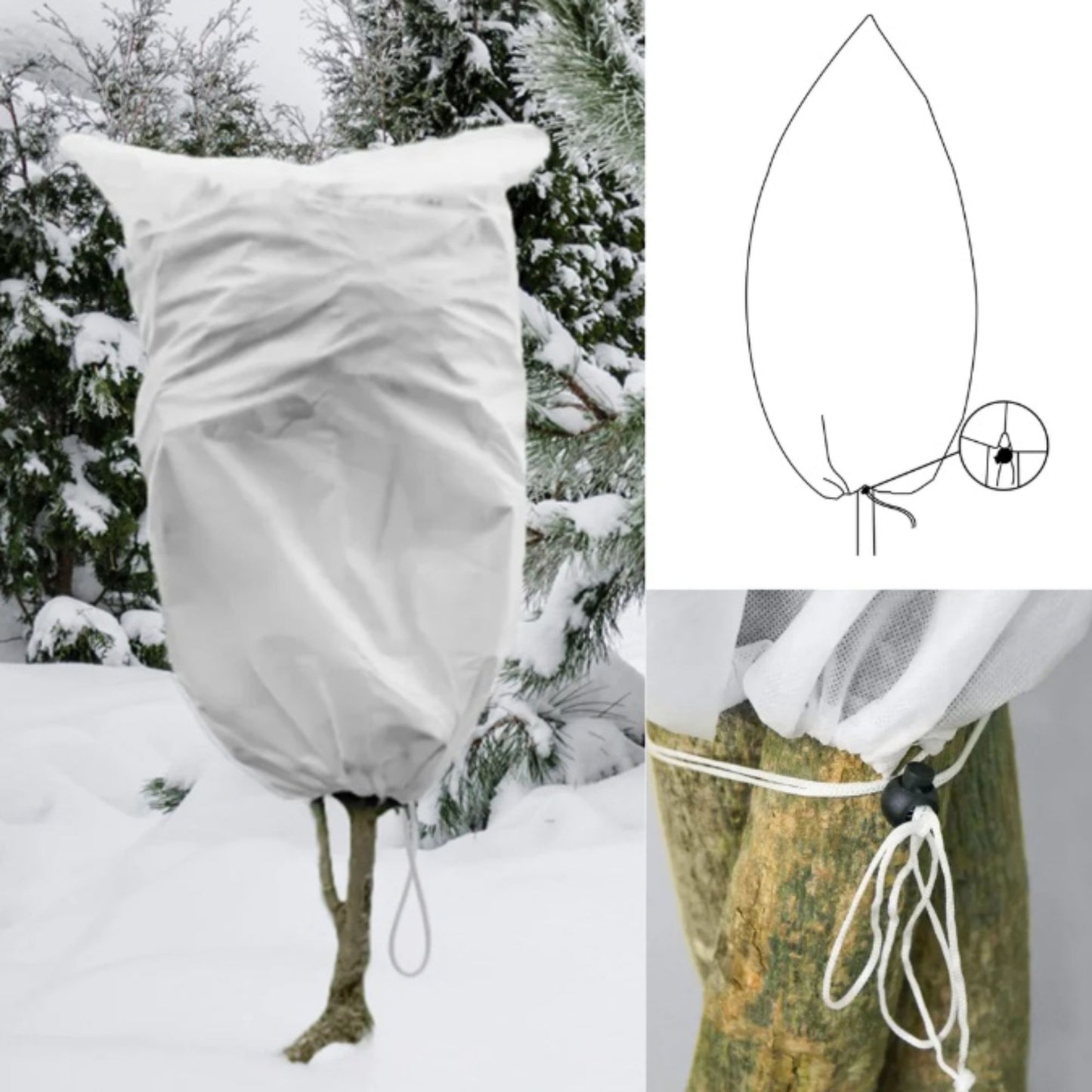 Winter Plant Protection Hood Cover 50GSM Fleece Frost Sack Drawstring