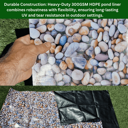 Heavy-Duty 300GSM Pond Liner - Premium HDPE Liner with Pebble Design for Ponds, Waterfalls & Fountains – UV & Tear Resistant – Various Sizes Available