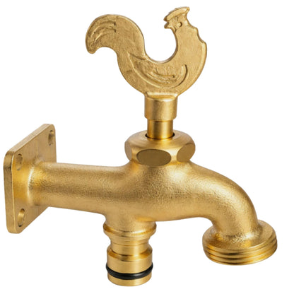 Brass Bib Solid Tap 3/4" BSP Rooster Handle Design Tap Quick Connect Inlet