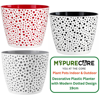 Flower Pot 19cm Decorative Modern Dotted Design Plastic Planter Round Plant Pot