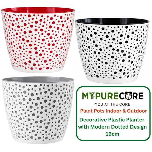 Flower Pot 19cm Decorative Modern Dotted Design Plastic Planter Round Plant Pot