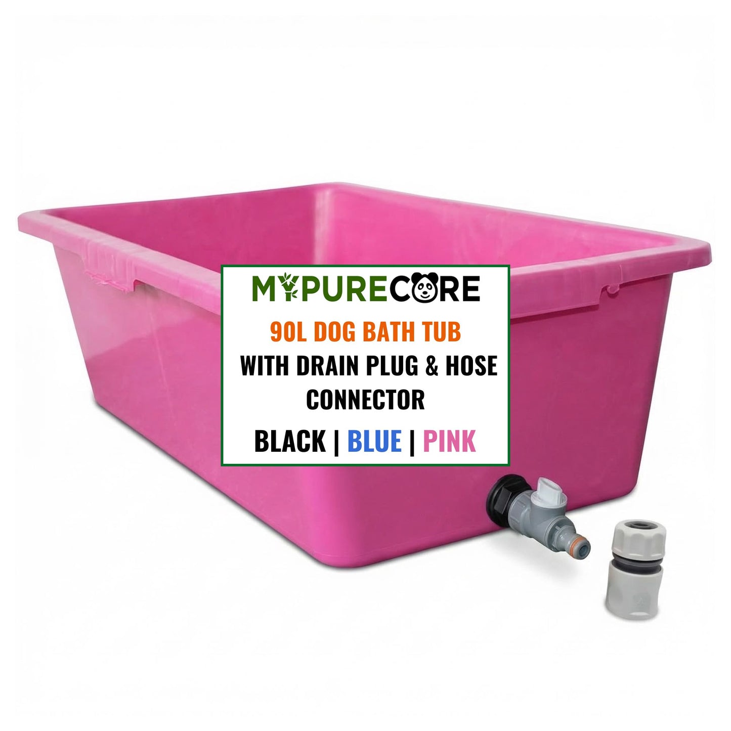 Heavy Duty 90L Dog Bath Tub Pet Washing Pool with Drain Plug and Hose Connector Large Plastic Dog Wash Tub for Indoor Outdoor Grooming Cooling Pool Multi Colour
