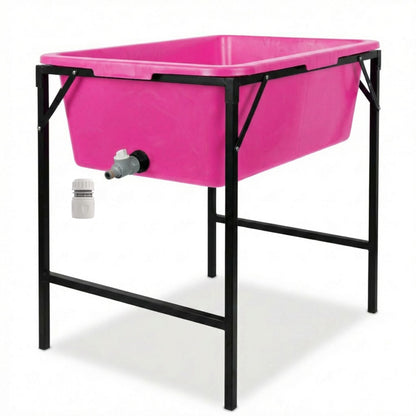 Dog Bath Tub 90L with Stand Raised Pet Bath Pool Foldable Metal Frame with Drain Plug Hose Connector Durable Dog Wash Tub for Indoor Outdoor Pet Care