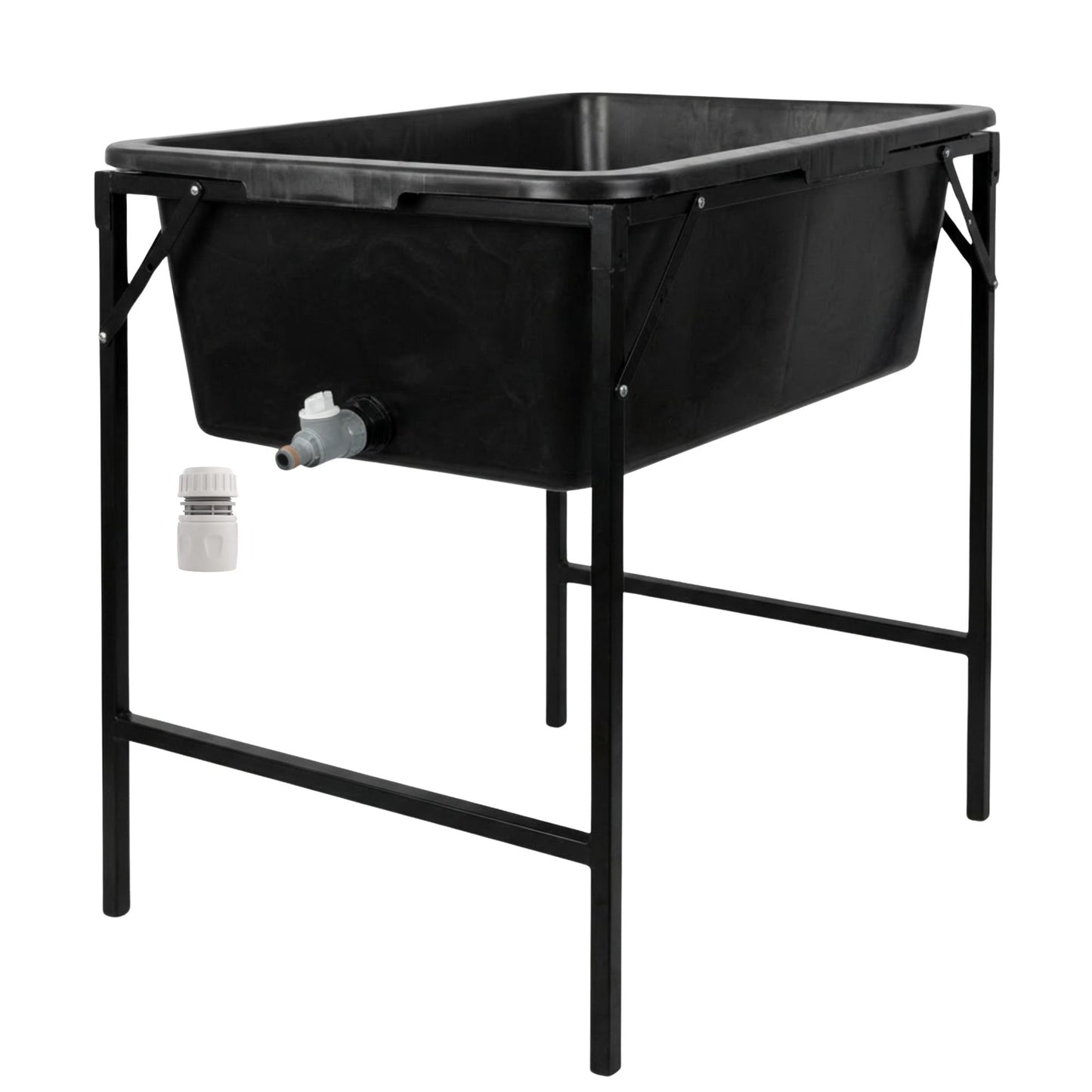 Dog Bath Tub 90L with Stand Raised Pet Bath Pool Foldable Metal Frame with Drain Plug Hose Connector Durable Dog Wash Tub for Indoor Outdoor Pet Care