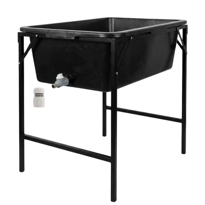 Dog Bath Tub 90L with Stand Raised Pet Bath Pool Foldable Metal Frame with Drain Plug Hose Connector Durable Dog Wash Tub for Indoor Outdoor Pet Care