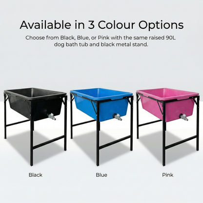Dog Bath Tub 90L with Stand Raised Pet Bath Pool Foldable Metal Frame with Drain Plug Hose Connector Durable Dog Wash Tub for Indoor Outdoor Pet Care