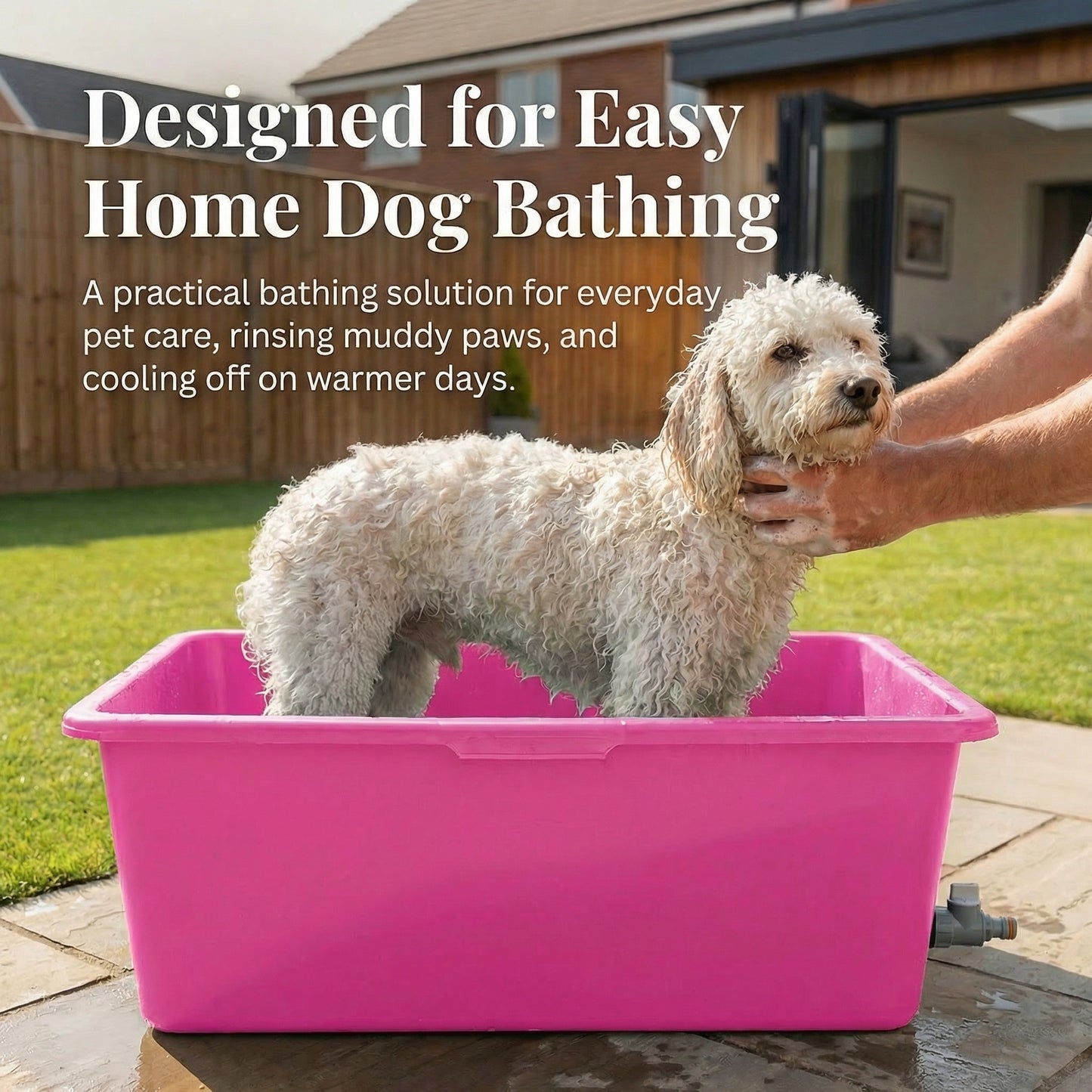 Heavy Duty 90L Dog Bath Tub Pet Washing Pool with Drain Plug and Hose Connector Large Plastic Dog Wash Tub for Indoor Outdoor Grooming Cooling Pool Multi Colour