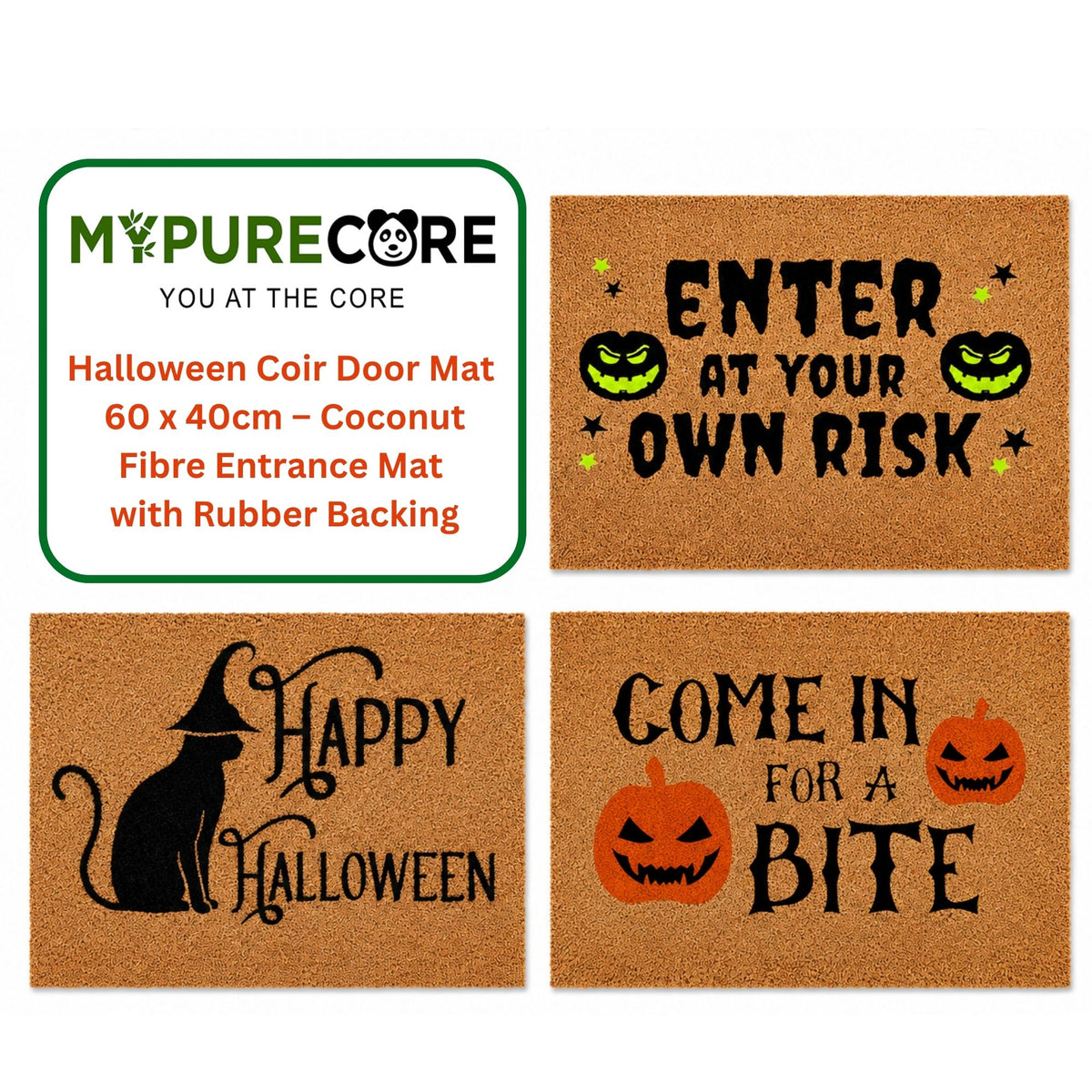 Halloween Coir Door Mat – Non-Slip, Absorbent, Eco-Friendly – 3 Spooky Designs