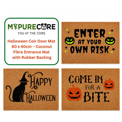 Halloween Coir Door Mat – Non-Slip, Absorbent, Eco-Friendly – 3 Spooky Designs