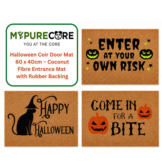 Halloween Coir Door Mat – Non-Slip, Absorbent, Eco-Friendly – 3 Spooky Designs