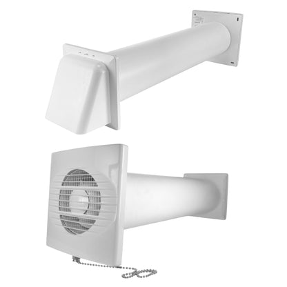Through Wall Bathroom Ventilation Kit – 100mm Extractor Fan with Pull Cord, 50cm Duct Pipe & Louvre Vent – Quiet IPX4 Rated Fan for Toilet, Kitchen, Home & Commercial Use