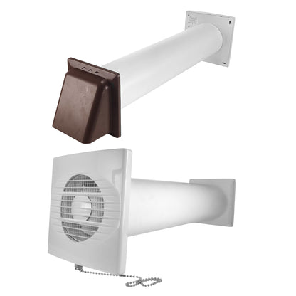 Through Wall Bathroom Ventilation Kit – 100mm Extractor Fan with Pull Cord, 50cm Duct Pipe & Louvre Vent – Quiet IPX4 Rated Fan for Toilet, Kitchen, Home & Commercial Use