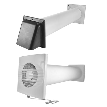Through Wall Bathroom Ventilation Kit – 100mm Extractor Fan with Pull Cord, 50cm Duct Pipe & Louvre Vent – Quiet IPX4 Rated Fan for Toilet, Kitchen, Home & Commercial Use