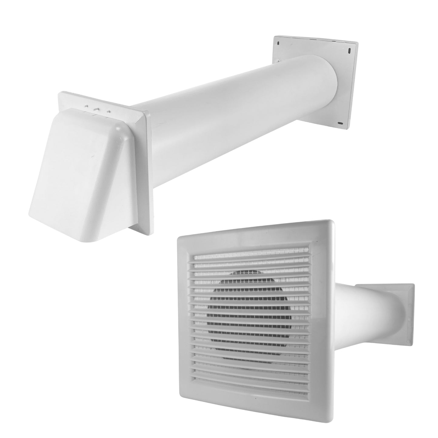 Through Wall Ventilation Kit – Louvre Vent with Fly Mesh, External Vent with Damper & 50cm Rigid Duct Pipe – Air Vent Cover for Bathroom, Kitchen, Home & Commercial Use