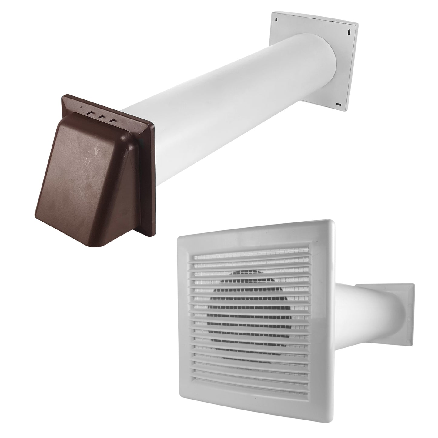 Through Wall Ventilation Kit – Louvre Vent with Fly Mesh, External Vent with Damper & 50cm Rigid Duct Pipe – Air Vent Cover for Bathroom, Kitchen, Home & Commercial Use