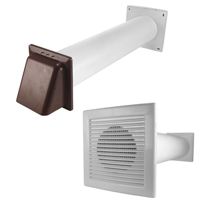 Through Wall Ventilation Kit – Louvre Vent with Fly Mesh, External Vent with Damper & 50cm Rigid Duct Pipe – Air Vent Cover for Bathroom, Kitchen, Home & Commercial Use