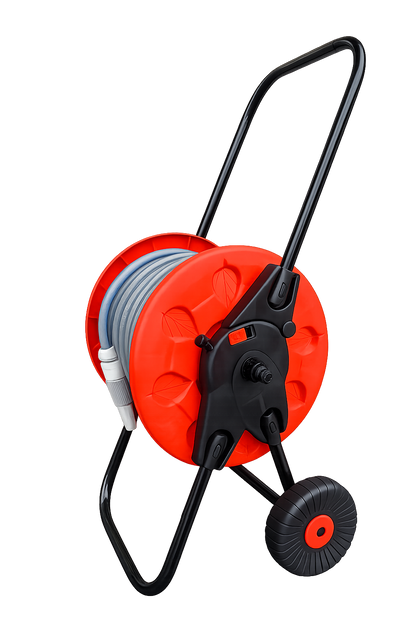 Hose Reel Cart with 30m Blue/Gray Garden Hose Pipe Watering Kit – Portable Wheeled Hose Trolley with Spray Nozzle, Connectors & Outdoor Irrigation Set