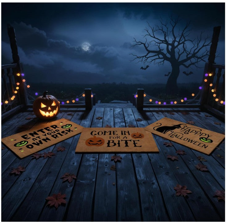 Halloween Coir Door Mat – Non-Slip, Absorbent, Eco-Friendly – 3 Spooky Designs