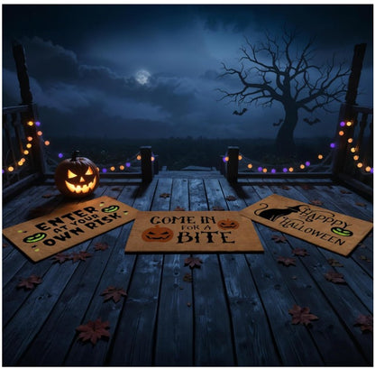 Halloween Coir Door Mat – Non-Slip, Absorbent, Eco-Friendly – 3 Spooky Designs