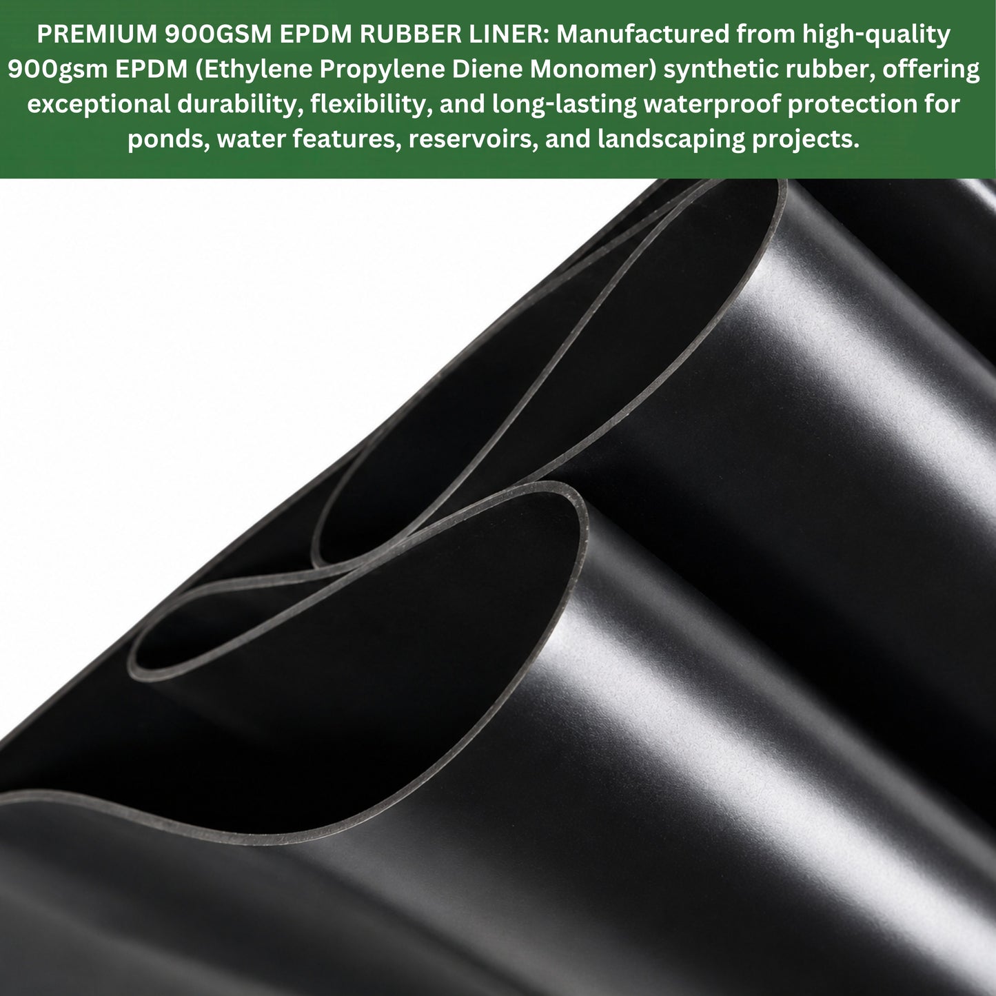 Pond Liner EPDM Rubber Heavy Duty 900GSM Waterproof Fish Pond Membrane Black Multiple Sizes