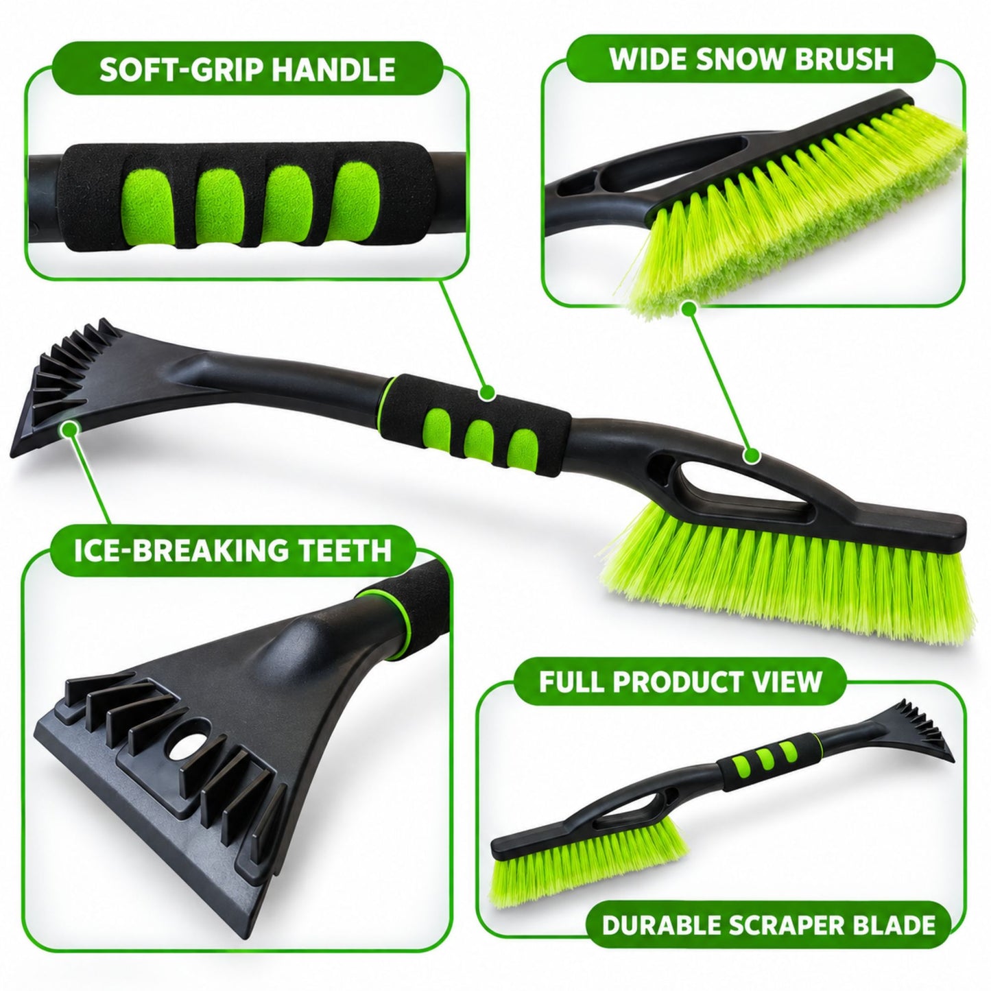 Ice Scraper Ergo Snow Brush Windscreen Frost De-Icer Car Van Window Green