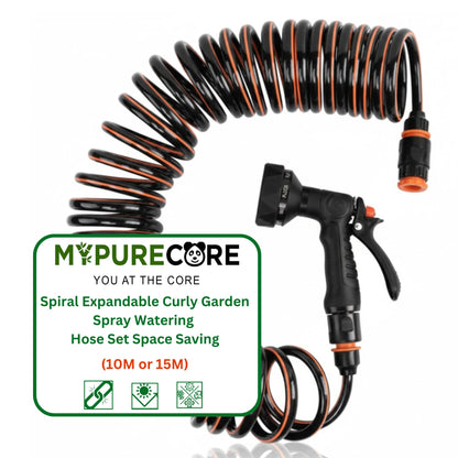 Spiral Expandable Curly Garden Spray Watering Hose Set Space Saving (10M or 15M)