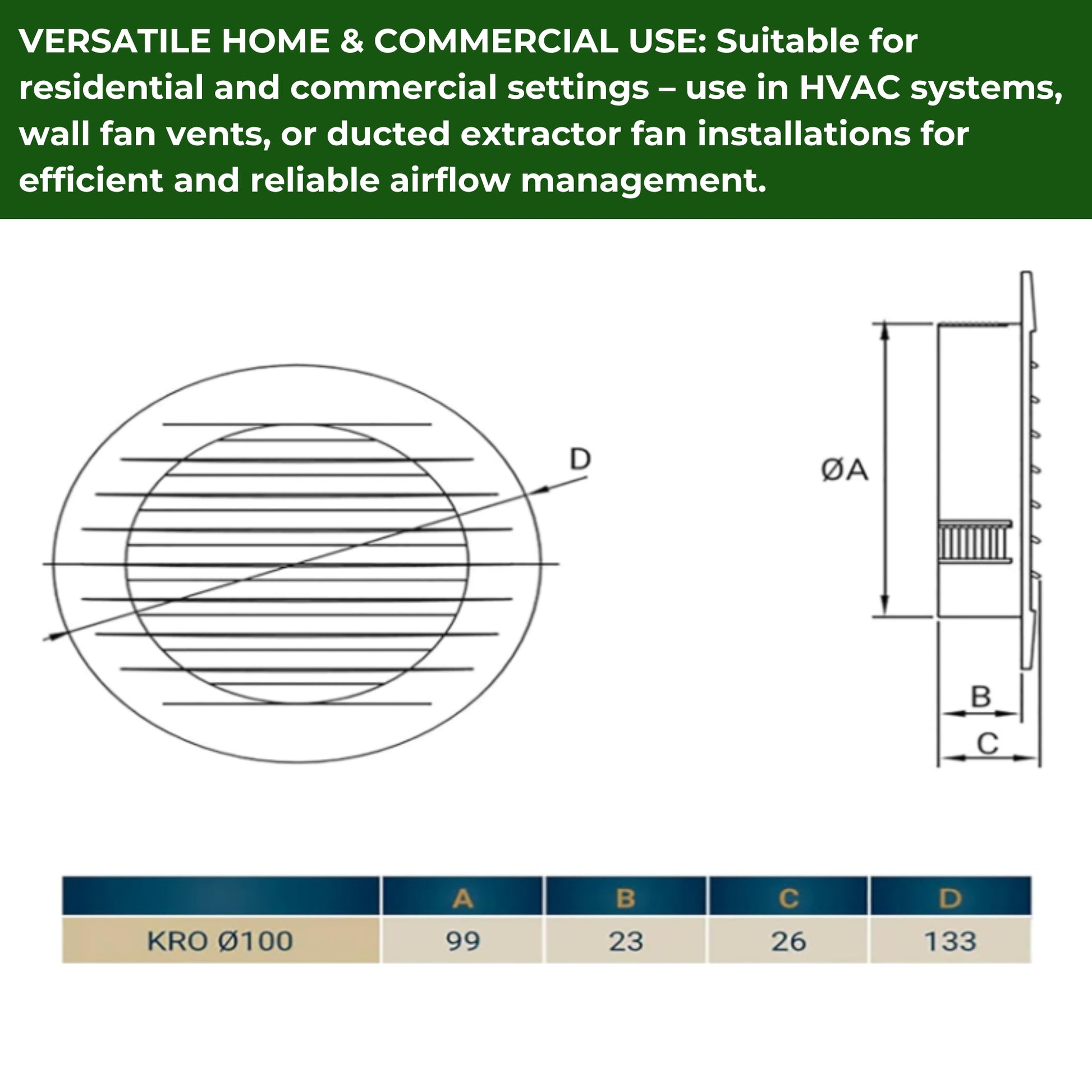 Through Wall Ventilation Kit – Round Louvre Vent with Fly Mesh, 50cm Rigid Duct Pipe & White External Hooded Cover with Damper – Durable Wall Air Vent for Bathroom, Kitchen & Home Use