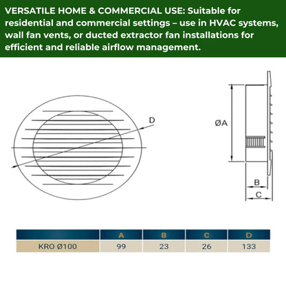 Through Wall Ventilation Kit – Round Louvre Vent with Fly Mesh, 50cm Rigid Duct Pipe & White External Hooded Cover with Damper – Durable Wall Air Vent for Bathroom, Kitchen & Home Use