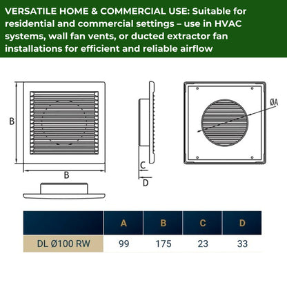 Through Wall Ventilation Kit – Louvre Vent with Fly Mesh, External Vent with Damper & 50cm Rigid Duct Pipe – Air Vent Cover for Bathroom, Kitchen, Home & Commercial Use