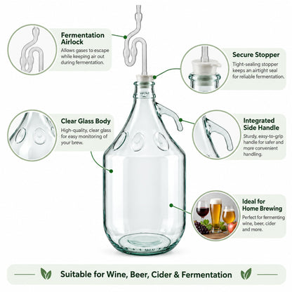 Home Brew Fermenter 30L Bucket & 5L Glass Demijohn with Handle & Airlock Tube Kit
