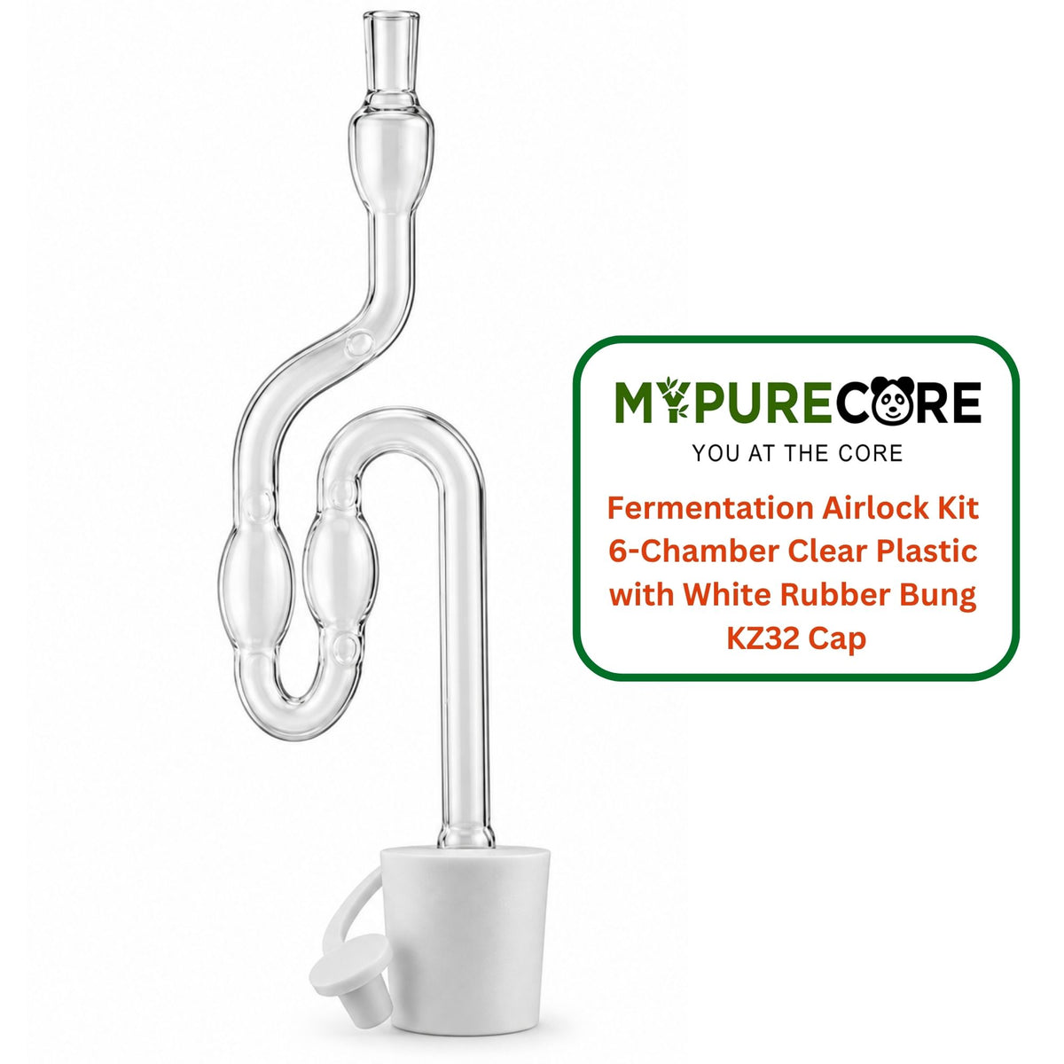 Fermentation Airlock Kit 6-Chamber Clear Plastic with White Rubber Bung KZ32 Cap Home Brew Wine Beer