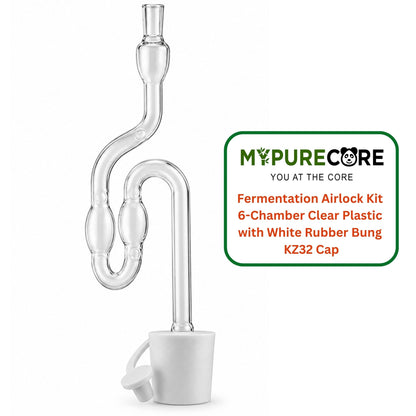Fermentation Airlock Kit 6-Chamber Clear Plastic with White Rubber Bung KZ32 Cap Home Brew Wine Beer