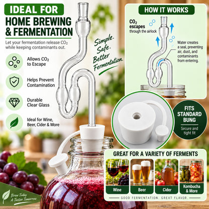 Fermentation Airlock Kit 6-Chamber Clear Plastic with White Rubber Bung KZ32 Cap Home Brew Wine Beer