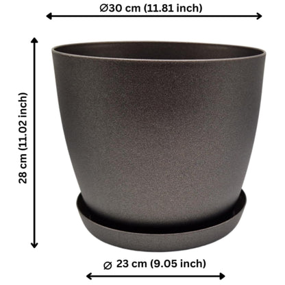 Elegant Graphite 30cm Plant Pot with Saucer – Modern Matte Finish Indoor & Outdoor Flower Planter for Houseplants, Herbs & Succulents – Durable Plastic Decorative Garden Pot
