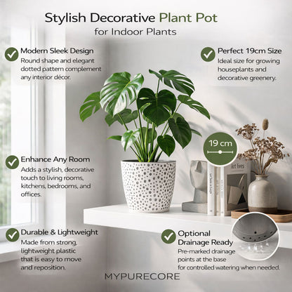 Flower Pot 19cm Decorative Modern Dotted Design Plastic Planter Round Plant Pot