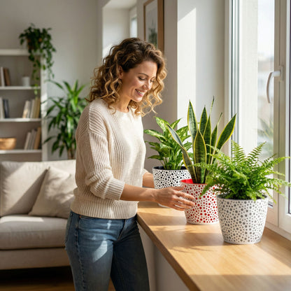 Flower Pot 19cm Decorative Modern Dotted Design Plastic Planter Round Plant Pot