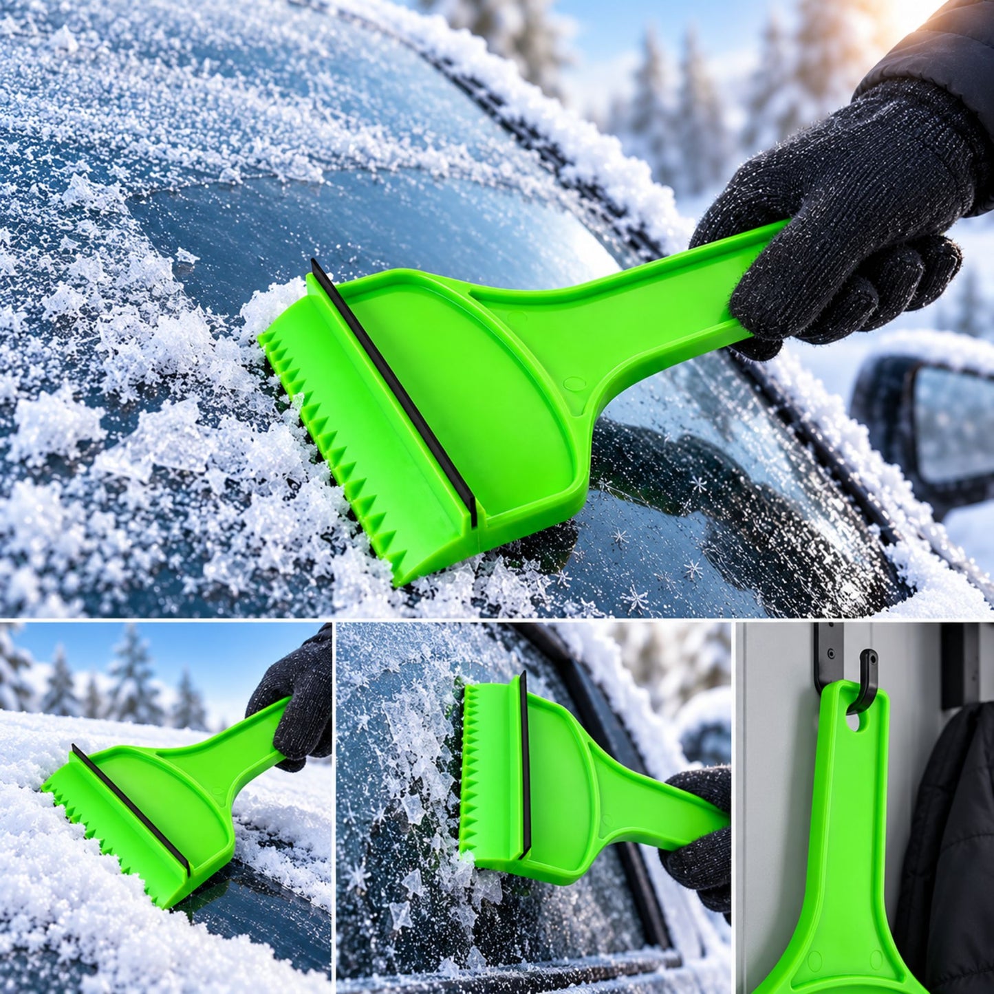 Car Ice Scraper with Squeegee & Ice Breaker Teeth – Windscreen Frost Remover