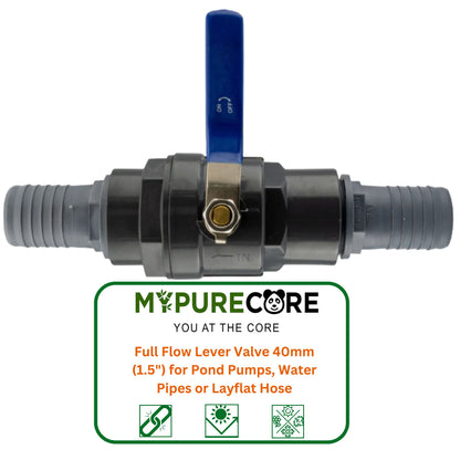 Full Flow Lever Valve 40mm (1.5") for Pond Pumps, Water Pipes or Layflat Hose