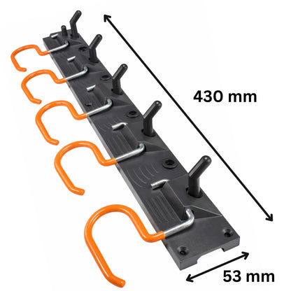 Tool Rail Wall Mounted w/ Adjustable Pegs S Hooks Storage Rack - 5 Hanging Hooks