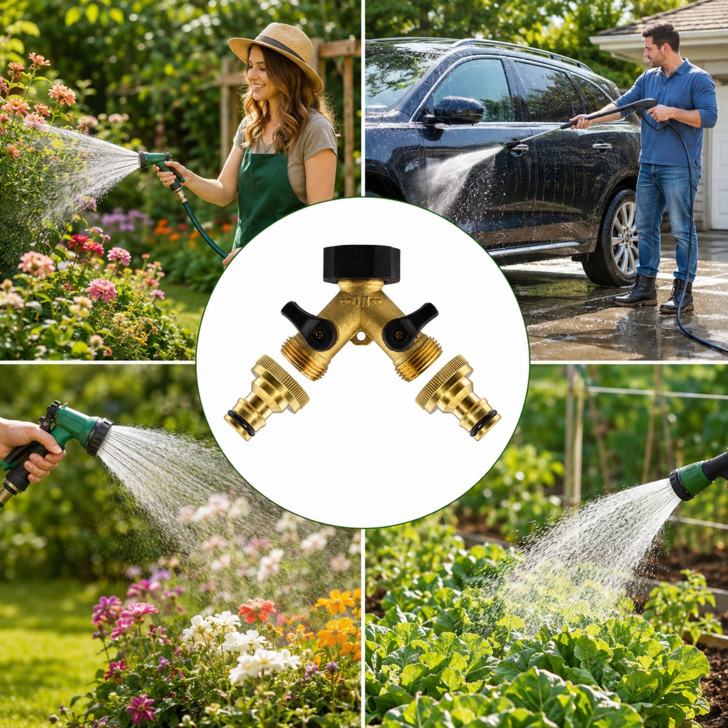 Double Tap Connector with Valve & Snap On Male 3/4" BSPF Brass Set