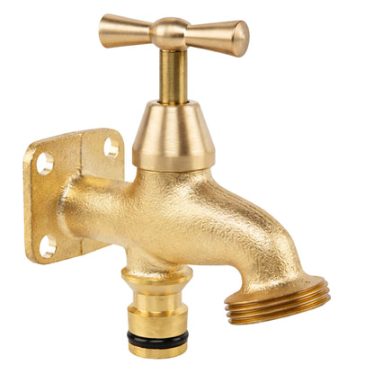 Brass Bib Tap 3/4" BSP Thread - Garden Tap with Quick Connect Inlet Outdoor